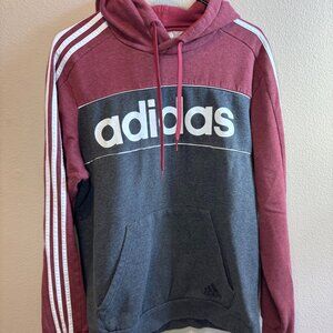 Adidas Colorblock Logo Hoodie Burgundy Gray | Size L